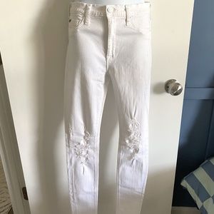 Hudson High Waist Barbara Super Skinny distressed denim, White, Size 25